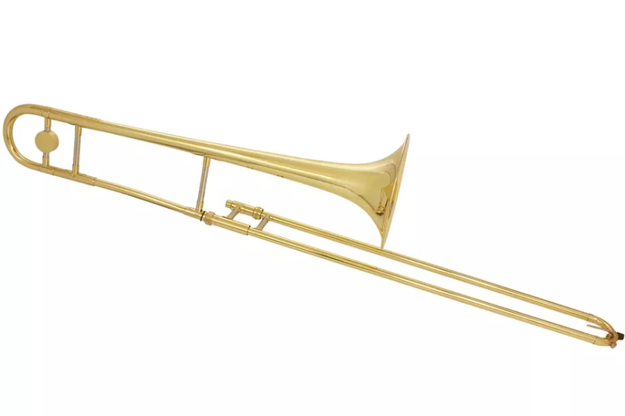 Beyaz zemin üzerine altın lake trombon