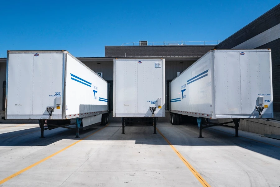 A row of trailers ready to be picked up