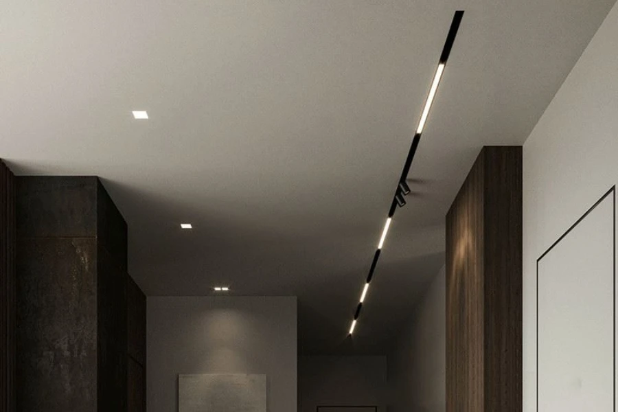 Faretto a binario LED montato in superficie in un soffitto