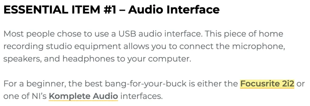 Focusrite 2i2 bir satış ortağı bağlantısıdır