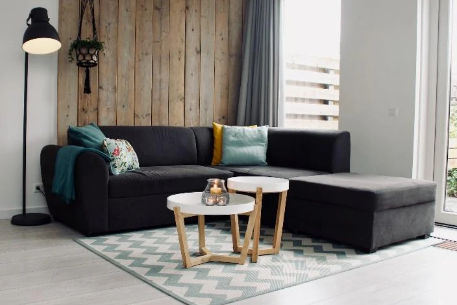 Modulares Sofa aus grauem Samt mit Stauraum