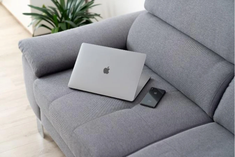 Modern gray sectional sofa with pillowy design