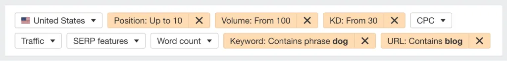 Filtering down Ahrefs' Organic keywords report