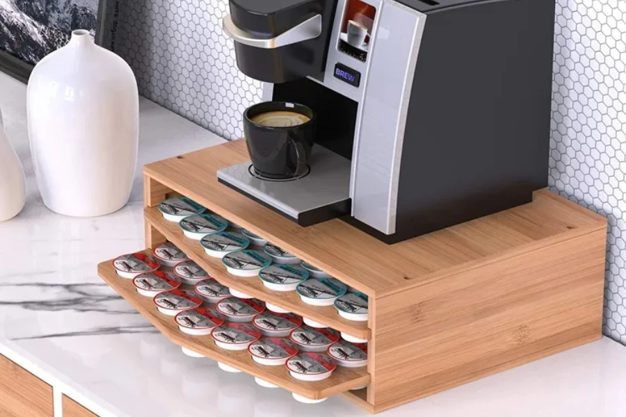 Bamboo coffee pod organizer