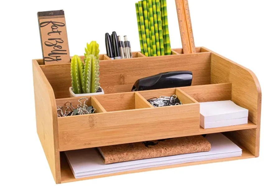 Bamboo desk supply organizer