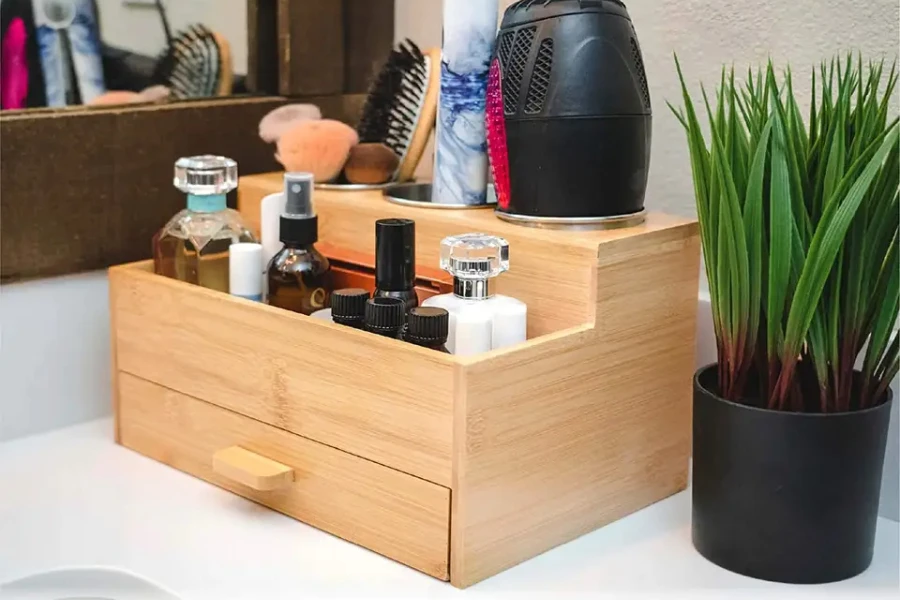 Bamboo makeup storage organizer