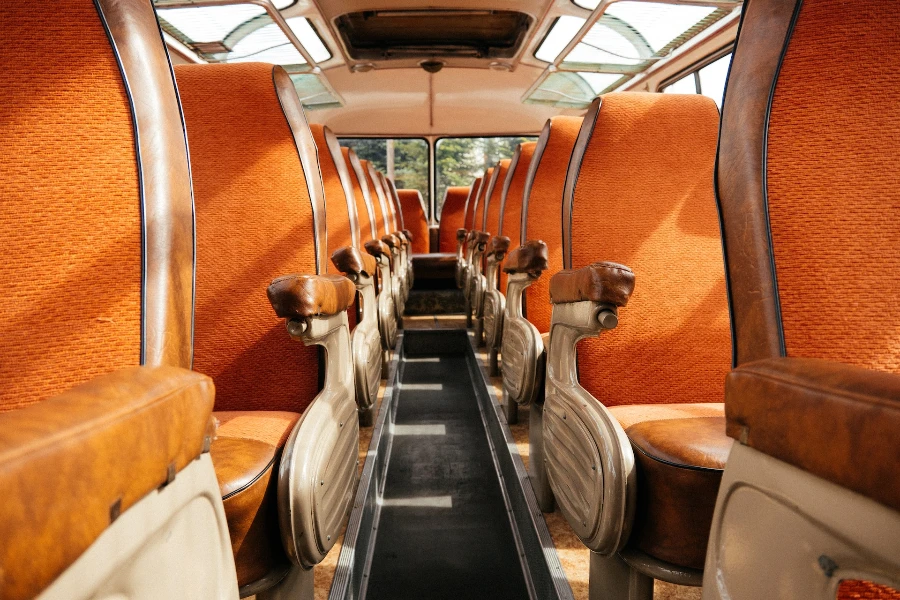 Fabric car seats on an empty bus