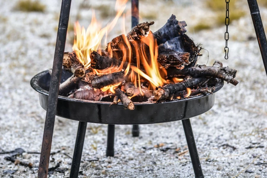 Feuerstelle mit Holz und Flammen