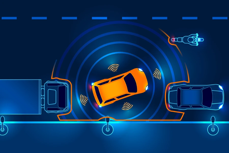 Parking sensor sending ultrasonic waves to detect obstacles