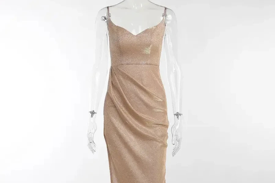 Silky brown boudoir dress on mannequin