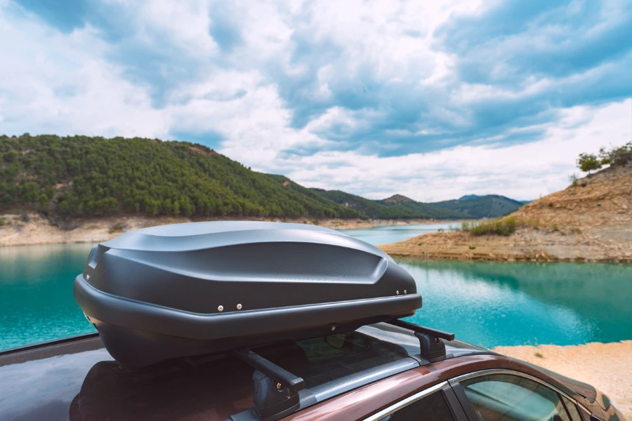 Car roof box attached to a car