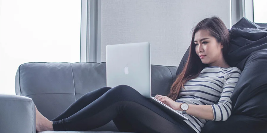 Woman working from home in comfortable loungewear