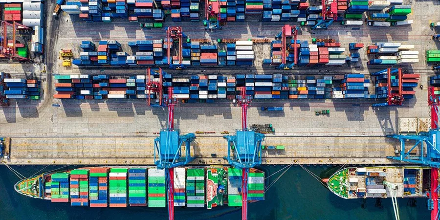 bird eye view photo of freight containers