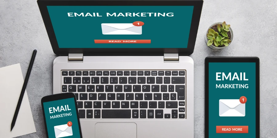 Email marketing on laptops, tablets and smartphone screens