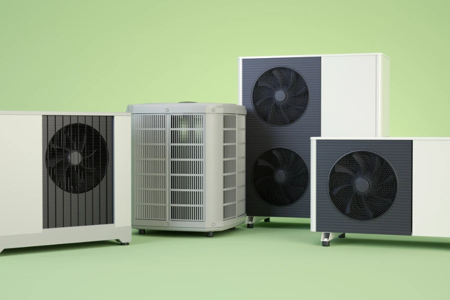 Air heat pumps on green background