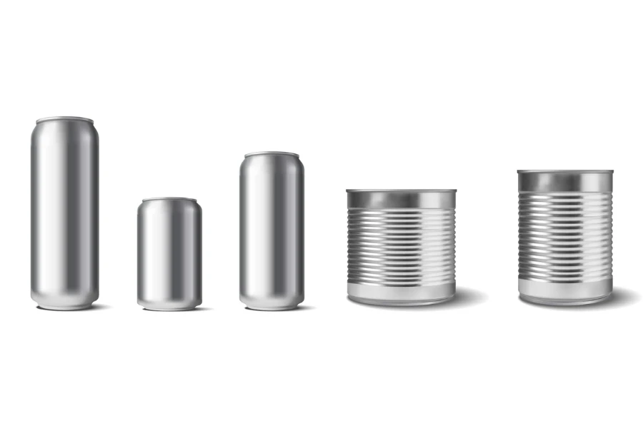 Aluminum cans on a white background