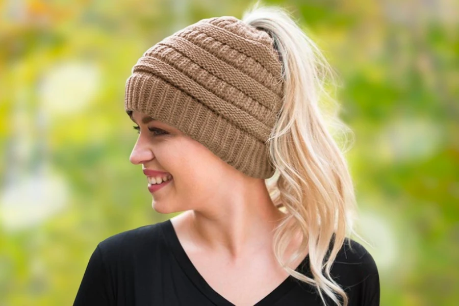 Beanie with hole for a ponytail