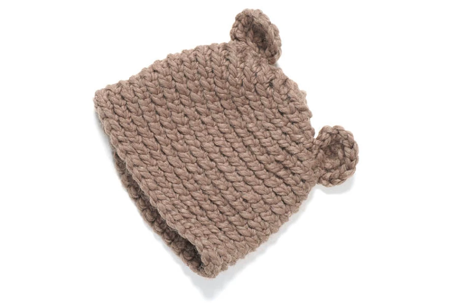 Brown knitted beanie hat with ears
