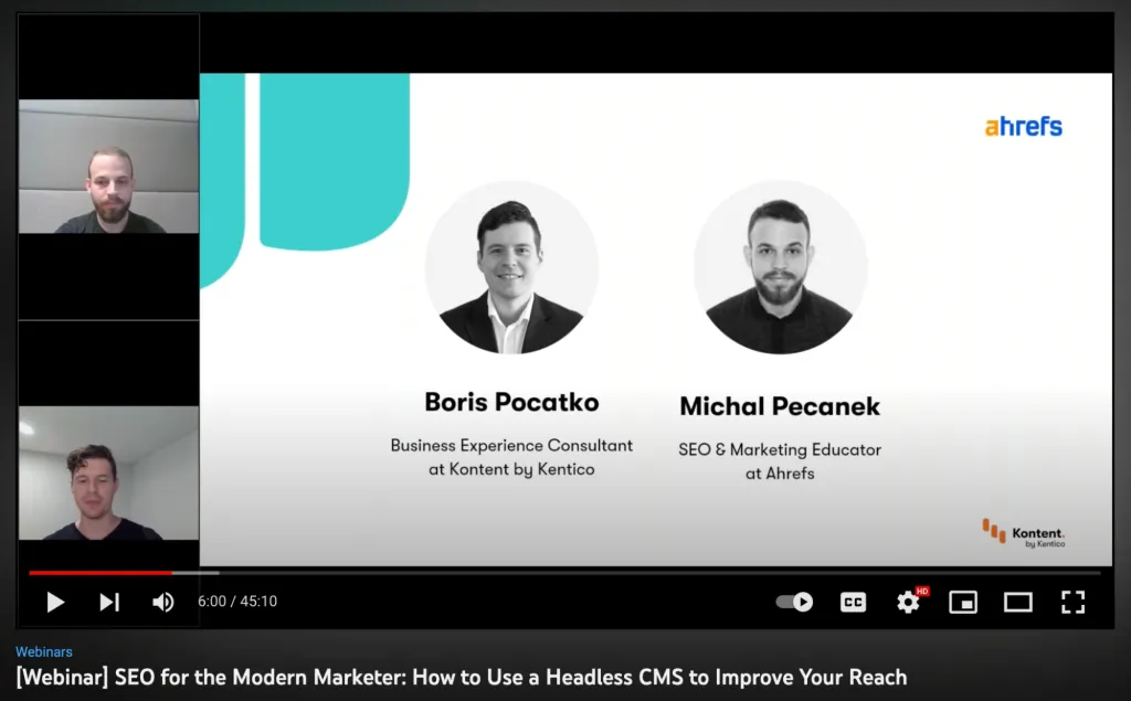 Co-branded webinar between Ahrefs and Kontent