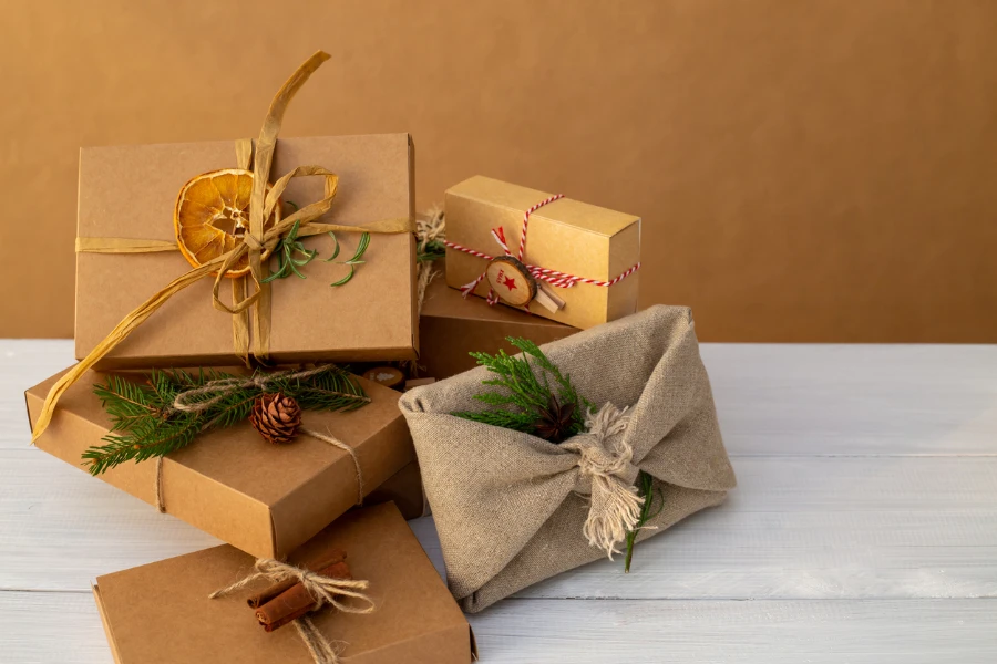 Eco-friendly gift wrapping with natural details