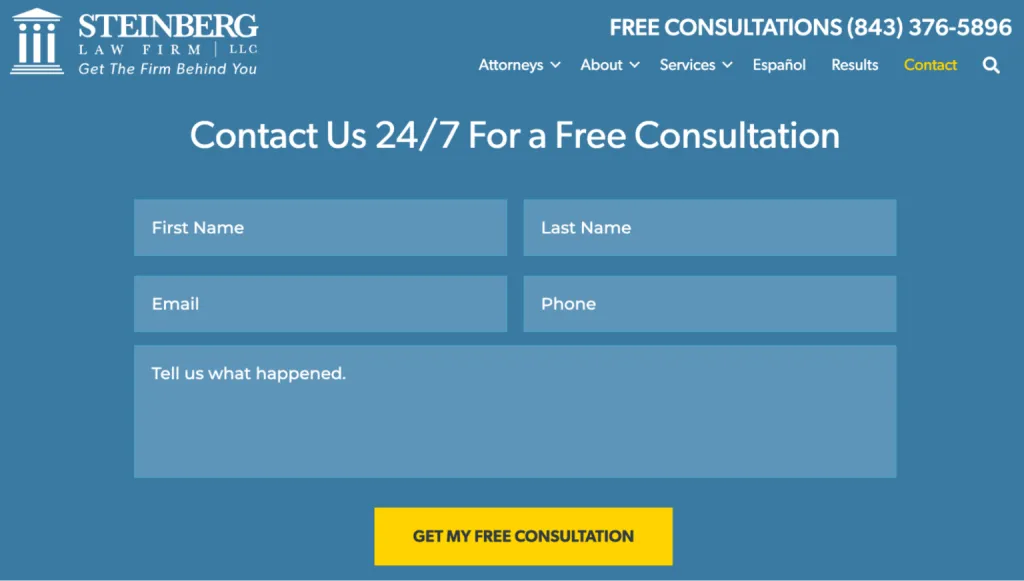 example free legal consultation form on a law firm’s website