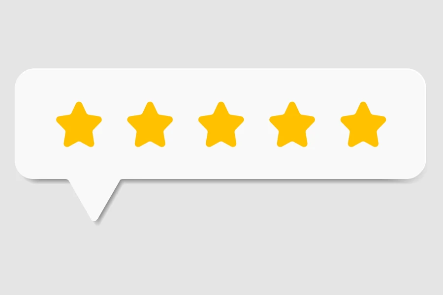 Five-star rating on a gray background