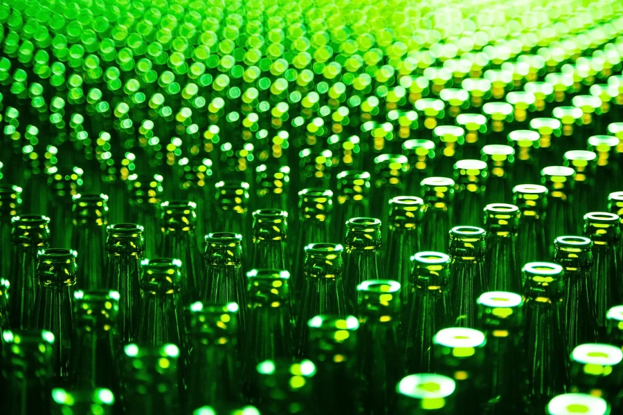 Glass bottles in a factory