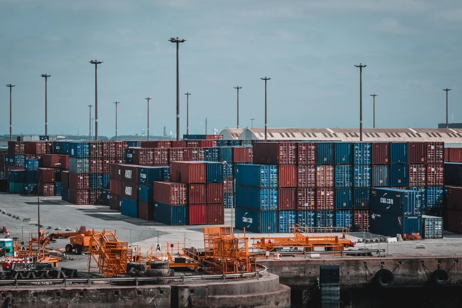 Intermodal containers stacked on a port