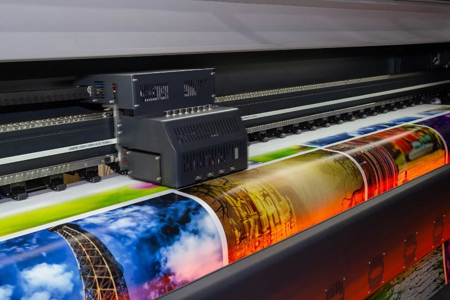 Large format industrial digital printing machine in operation