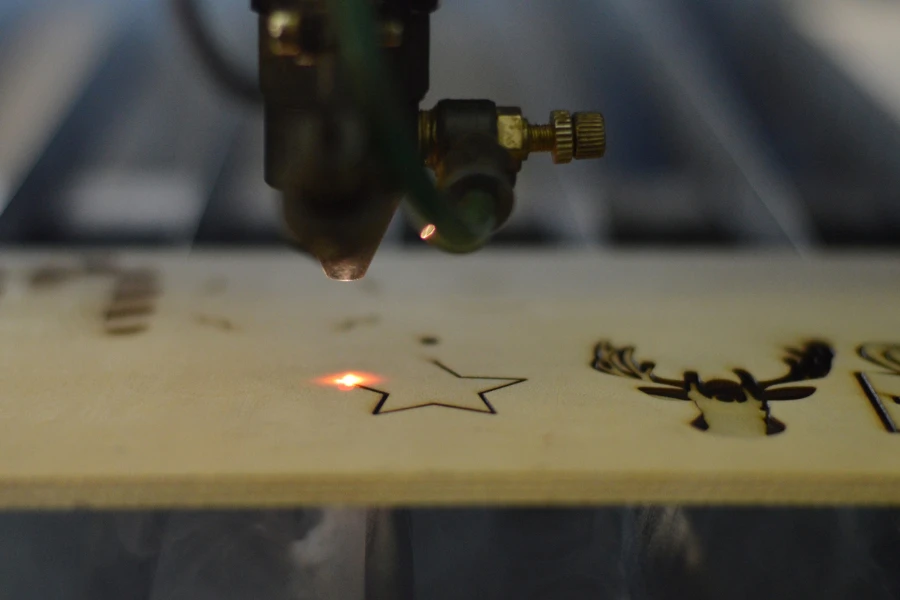 Laser cutting machine at work