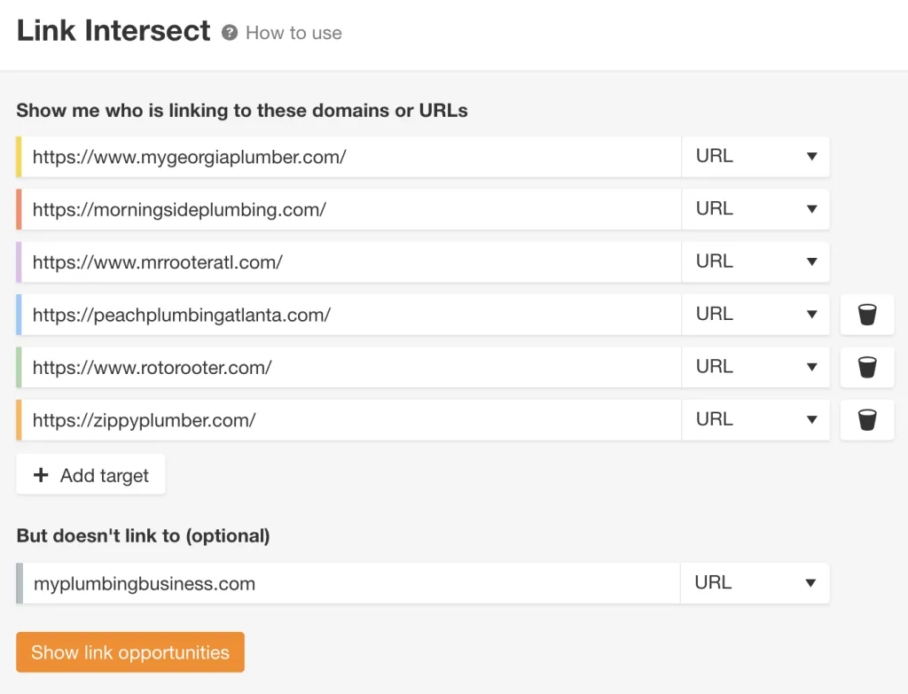 مثال على أداة Link Intersect