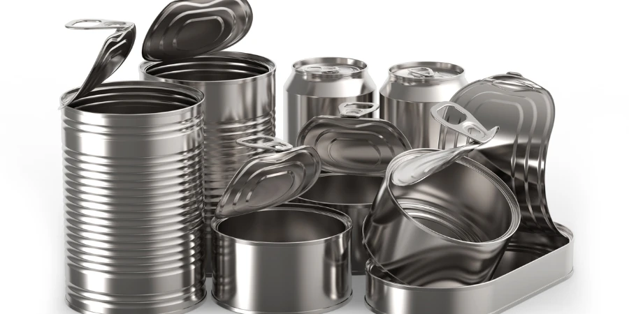 Metal tin cans on a white background