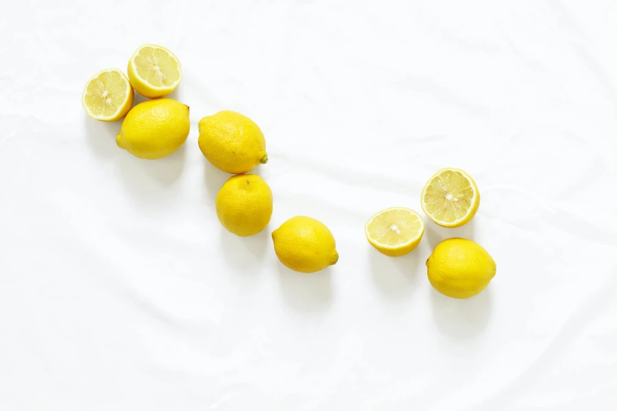 Organic lemons on a white surface