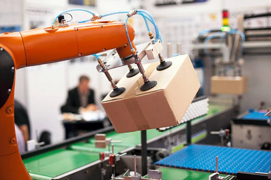 Packaging line with a robotic arm