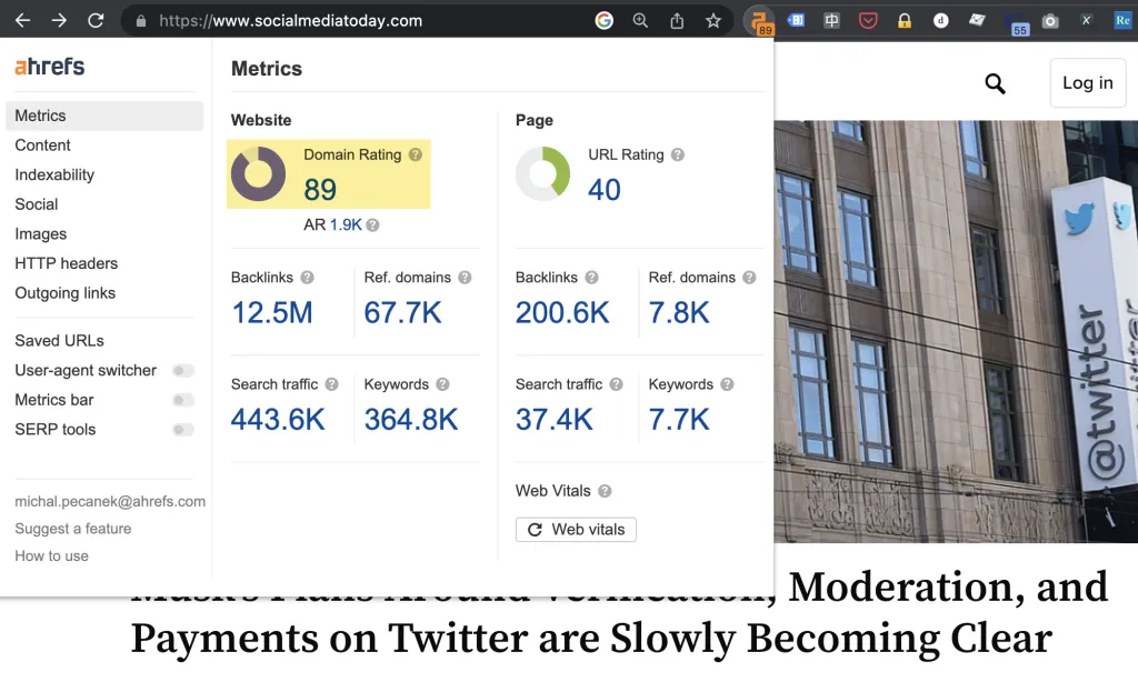 Quickly assessing a website's backlink profile strength