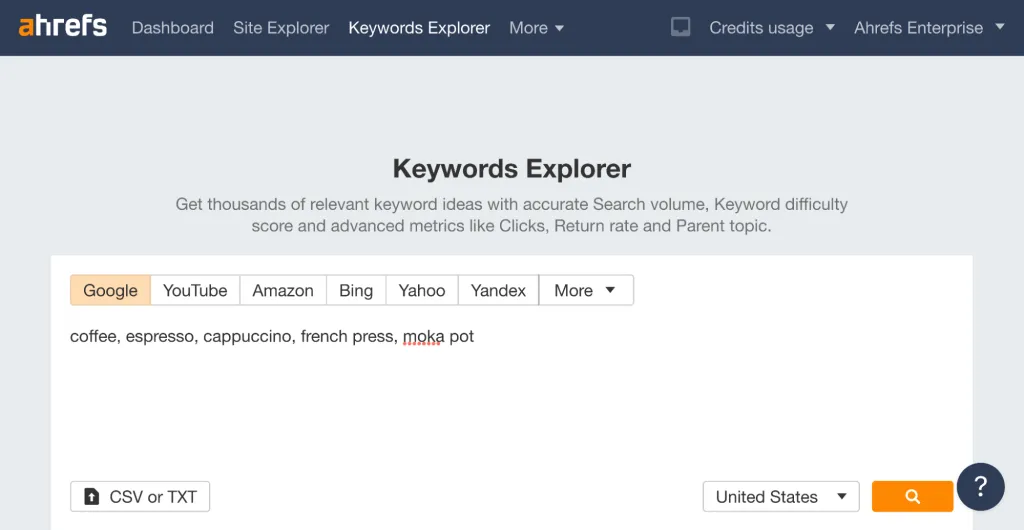 Seed keywords in Ahrefs' Keywords Explorer