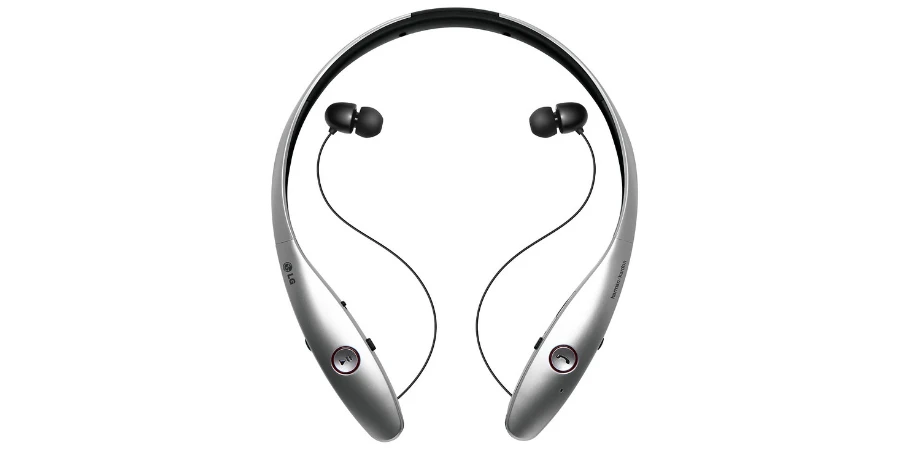 Silver, in-ear neckband earphones