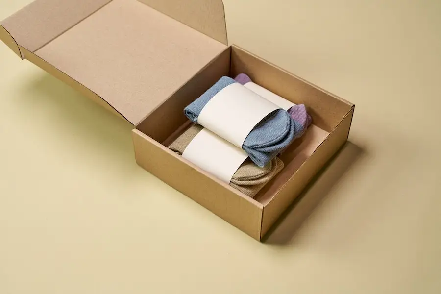 Socks in brown carton packaging