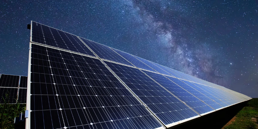 Solar photovoltaic panels at night