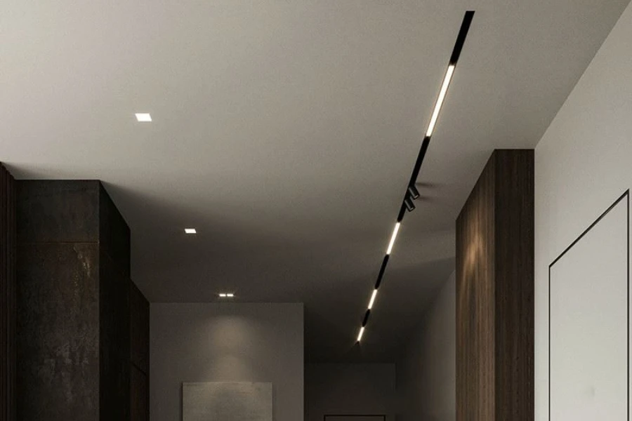 Surface mounted LED track light in a ceiling