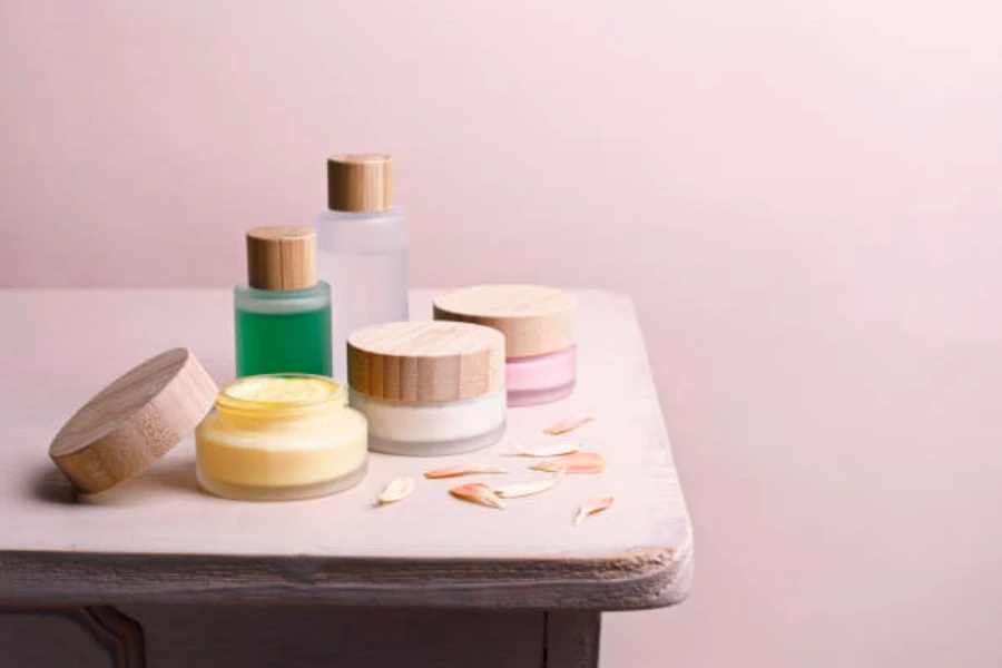 Sustainable beauty products on a pink table