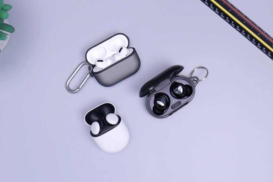 Three different types of earbuds on a white background