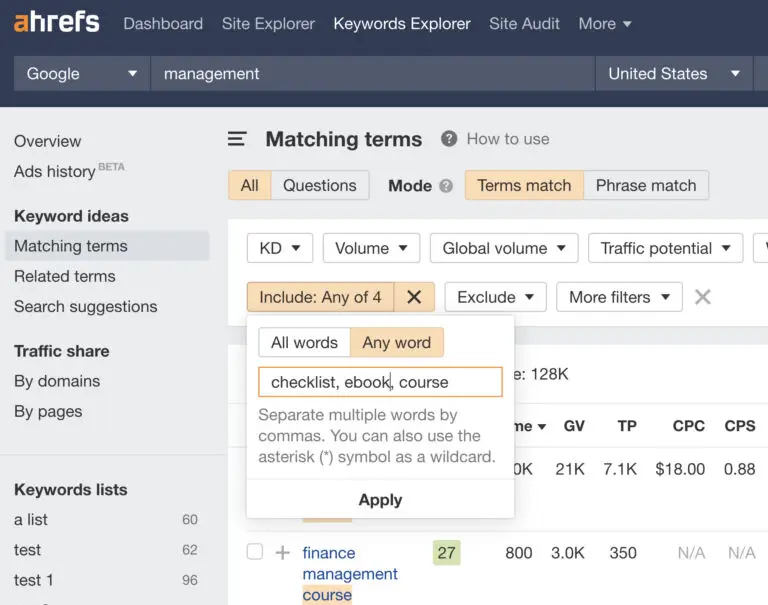 with a keyword research tool by adding some common lead magnet types in the filters