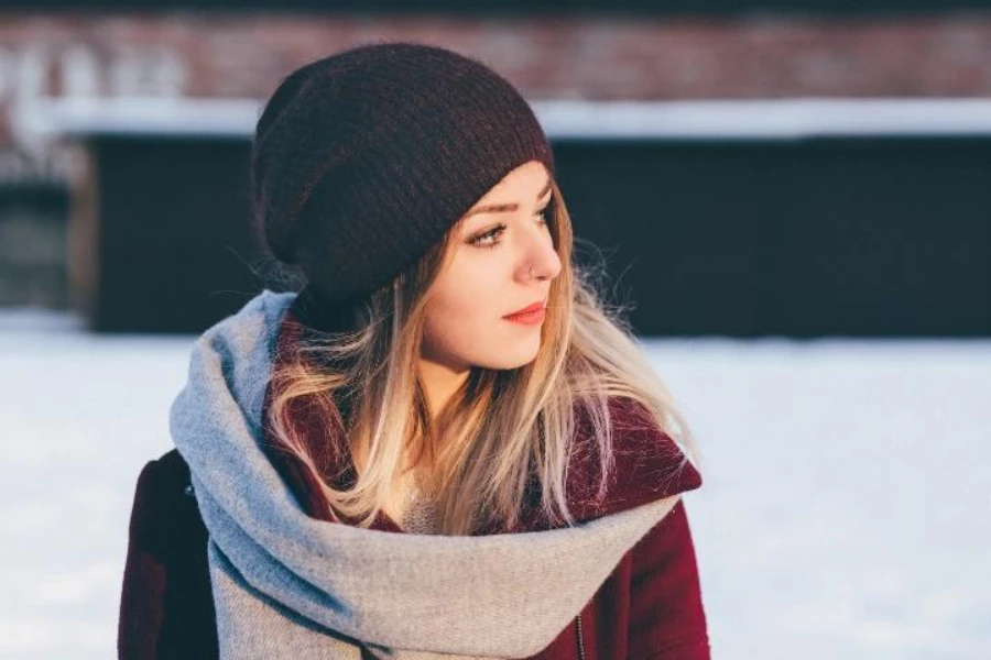 Woman wearing black slouchy beanie