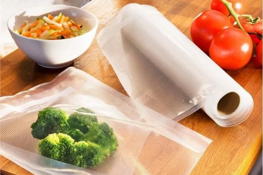 A vacuum sealing machine bag for food products