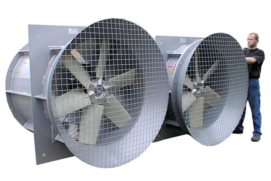 An industrial axial fan in use