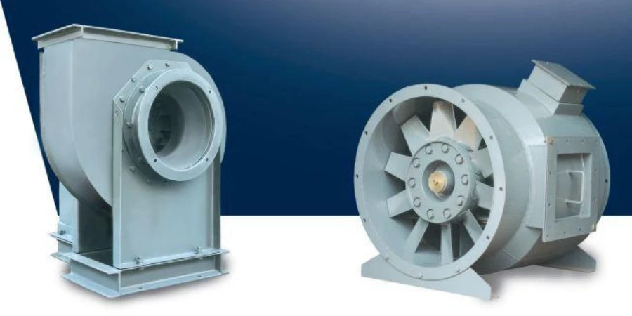 An industrial centrifugal fan in use