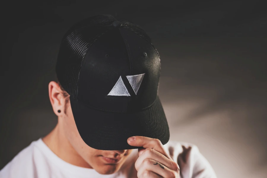 Black mesh baseball cap with structured crown