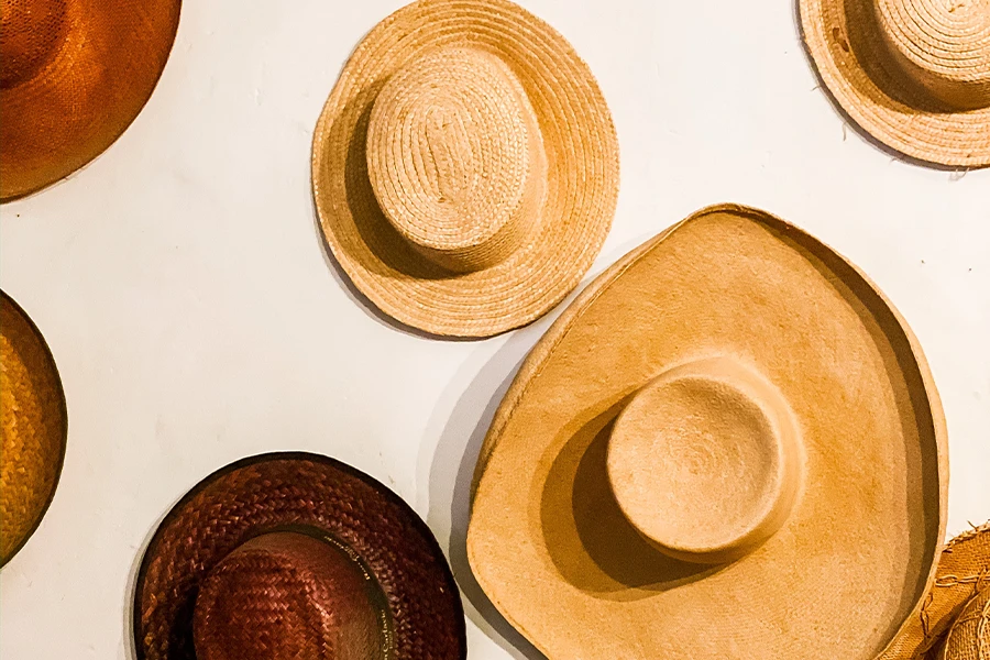 Cowboy hats in different shapes and shades of brown