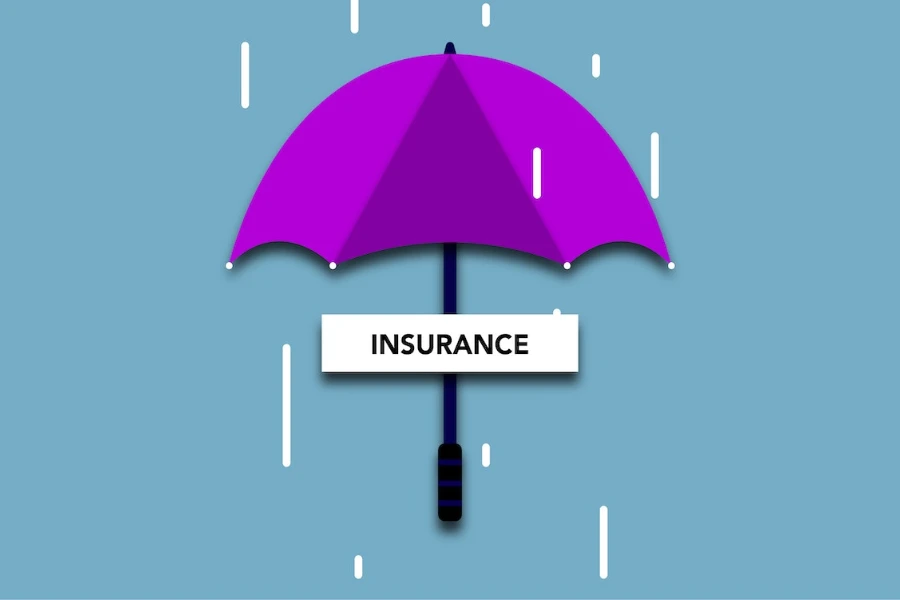 Cutout paper appliques of insurance under pink umbrella
